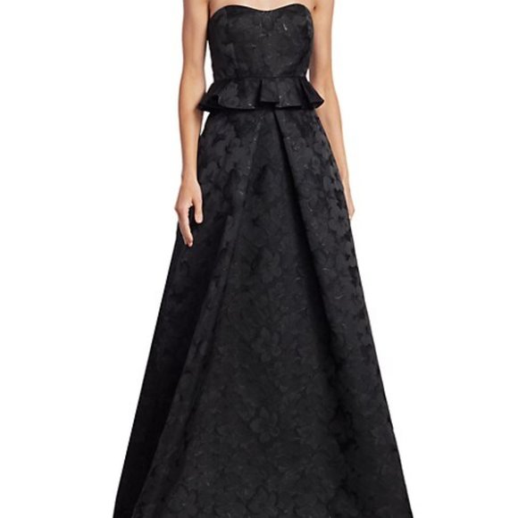 ML Monique Lhuillier Strapless Floral Jacquard Peplum Gown - Picture 1 of 16